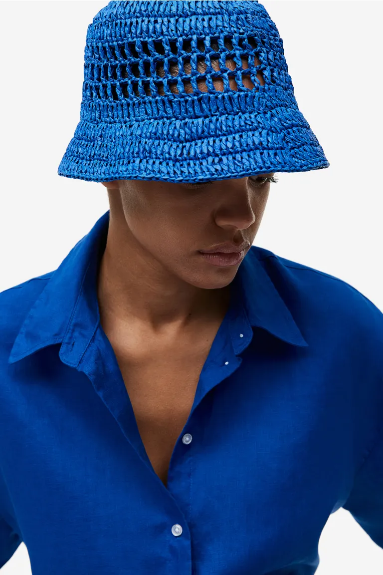 Соломенная шляпка с имитацией ажурной вязки H&M, синий