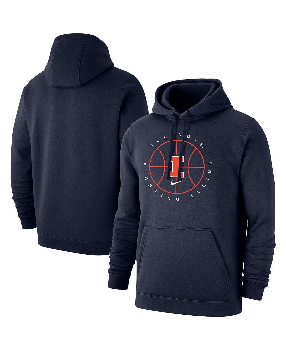 

Мужской флисовый пуловер с капюшоном темно-синего цвета Illinois Fighting Illini Basketball Icon Club Nike, Синий