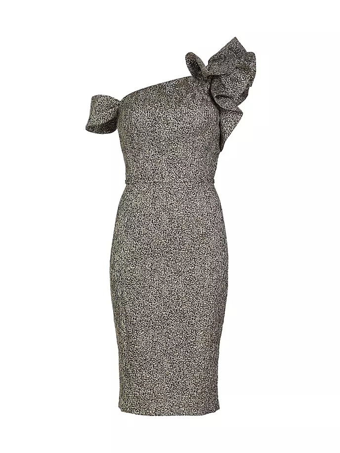 Платье-футляр из жаккардового цвета металлик на одно плечо Teri Jon By Rickie Freeman, мультиколор