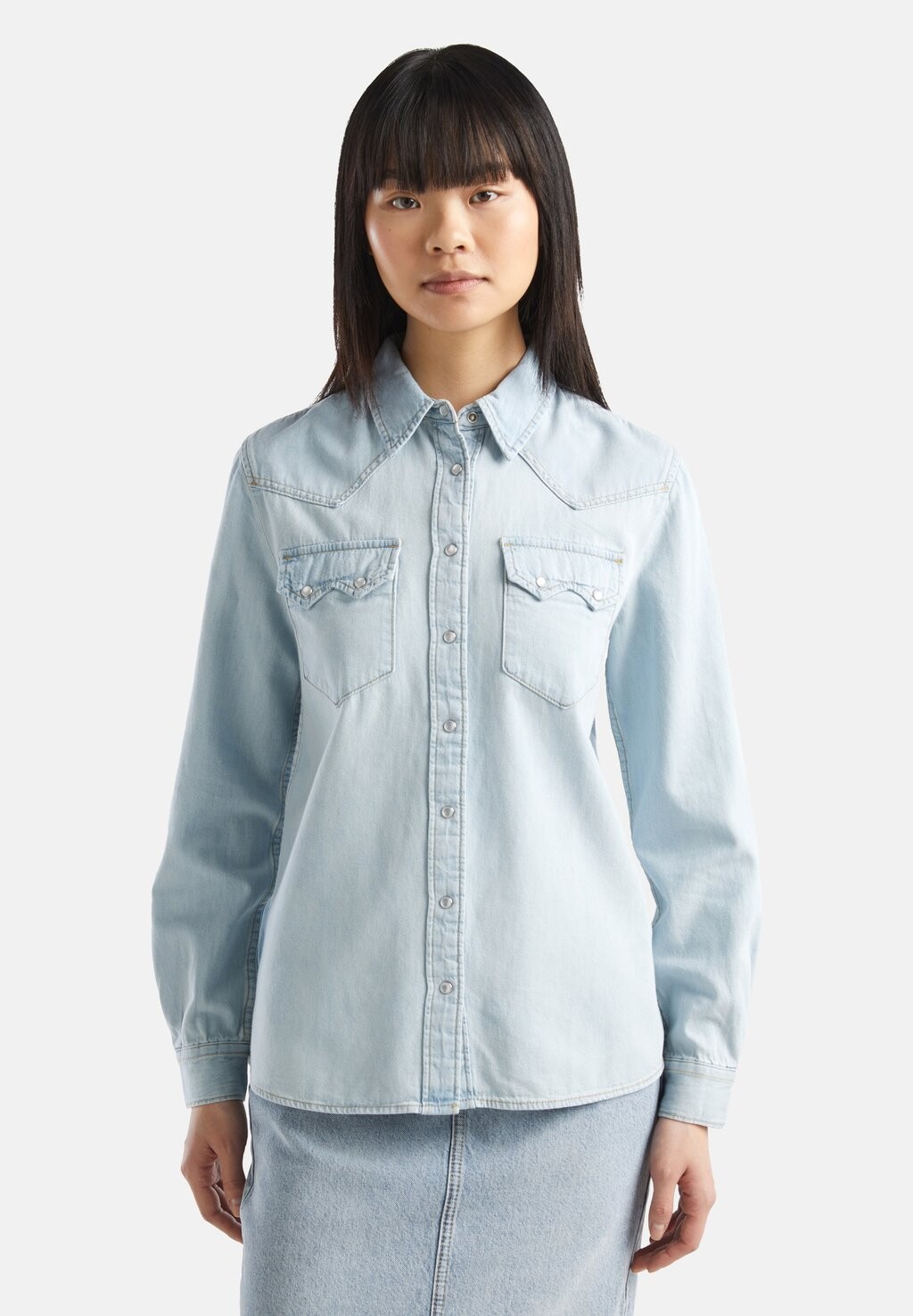 

Рубашка WESTERN United Colors of Benetton, синий, Серый