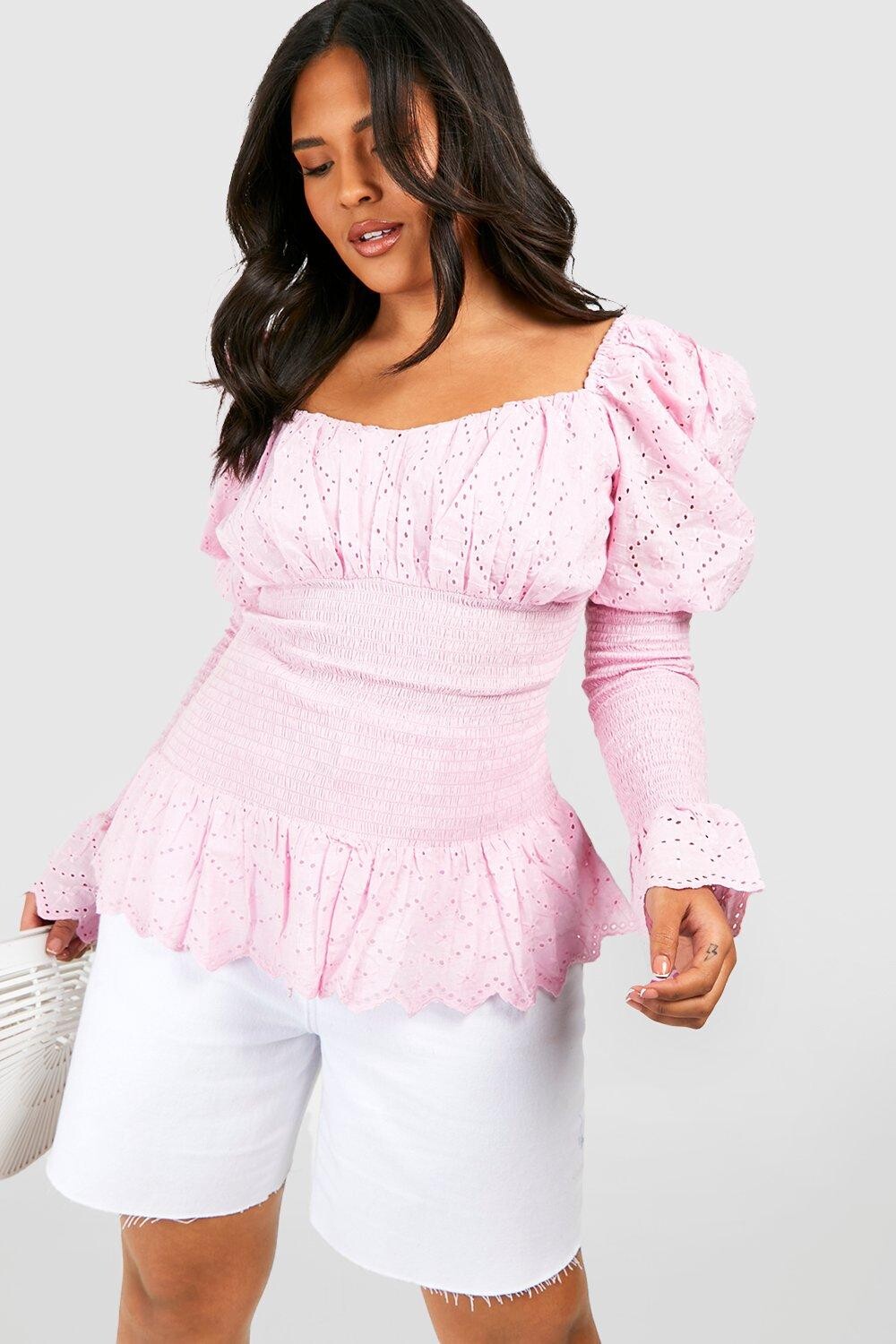 

Топ plus с английской гофрикой и буфыми рукавами Boohoo, лавандовый