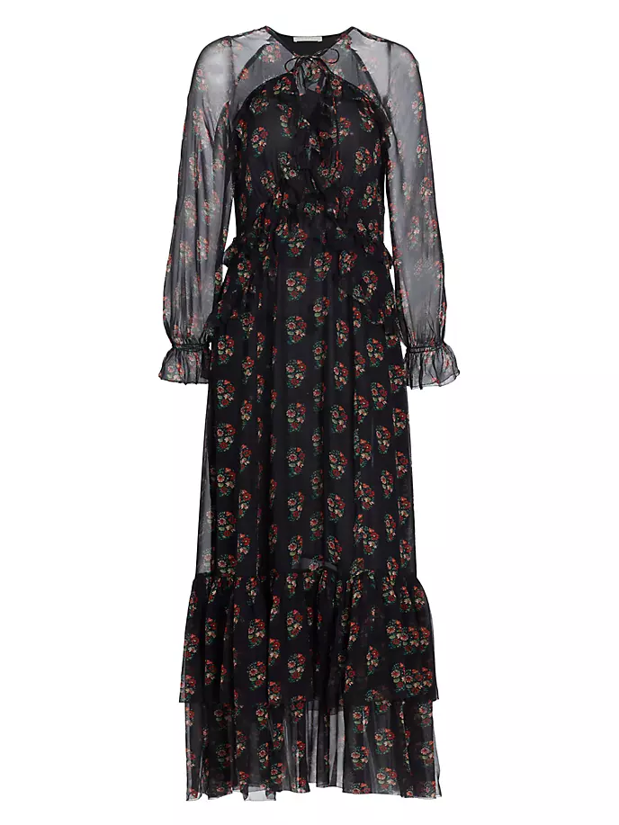 Шелковое платье макси с шафрановым цветочным принтом D Ô E N, цвет large paisley bouquet