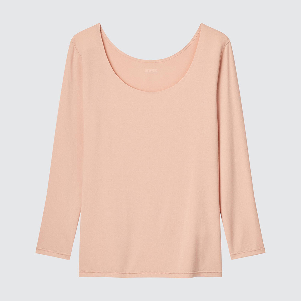 

Женская футболка Uniqlo HEATTECH с U-образным вырезом, персиковый