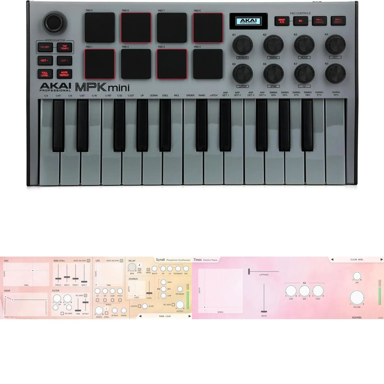 

Akai Professional MPK Mini MK III, 25-клавишный контроллер клавиатуры и комплект плагинов виртуальных инструментов — серый
