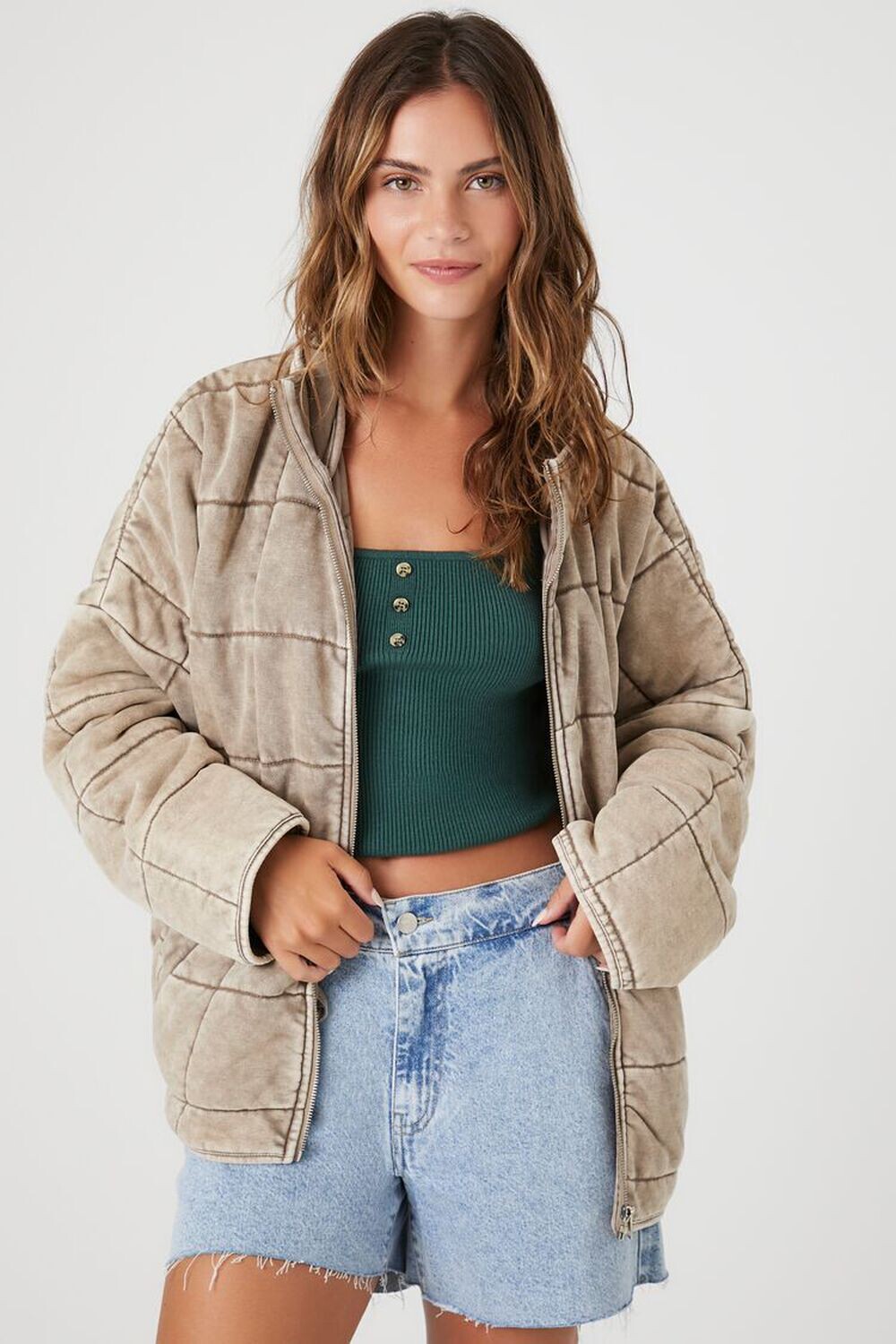 

Стеганая куртка на молнии Forever 21, серый