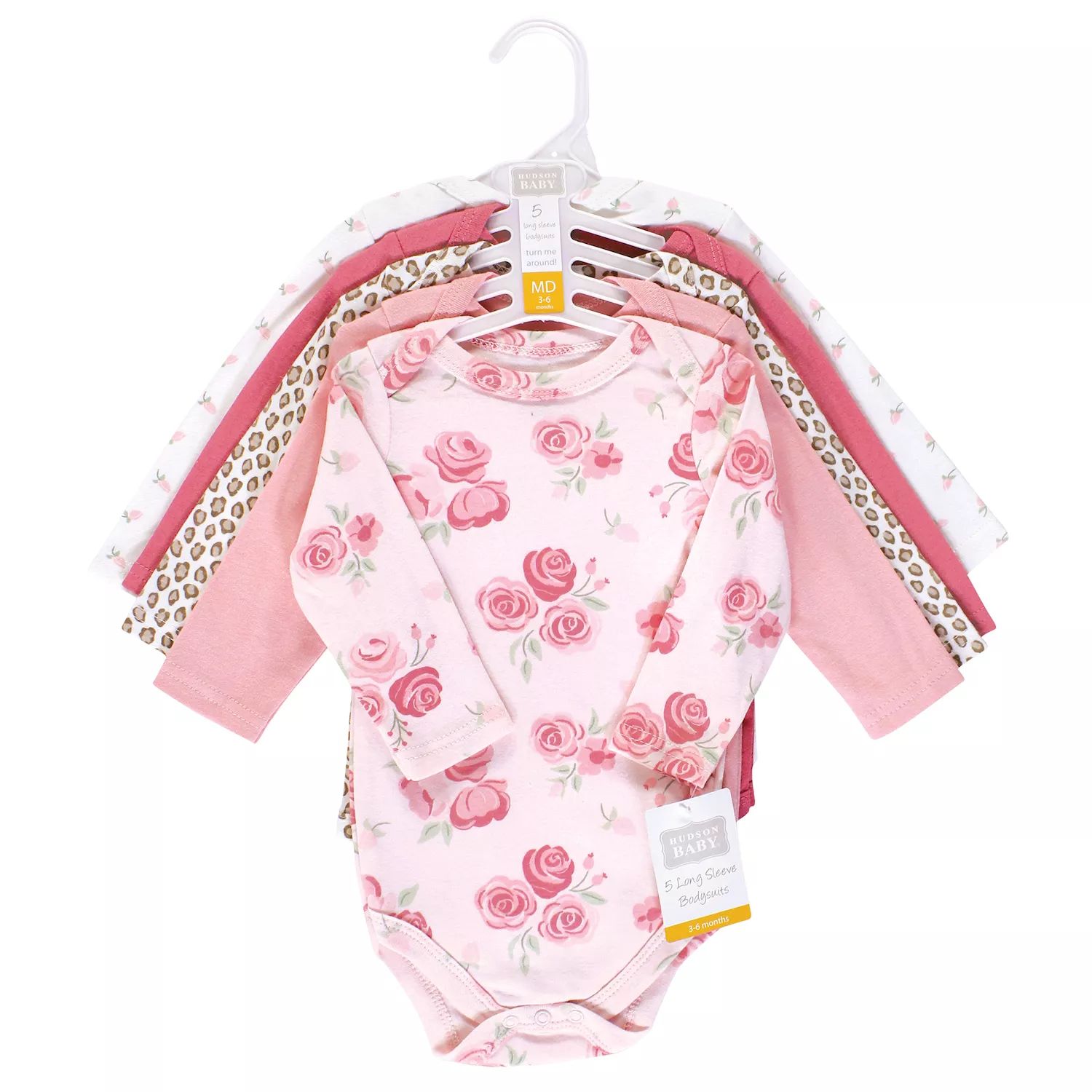 цена Хлопковые боди с длинными рукавами для маленьких девочек Hudson, набор из 5 штук с леопардовым принтом розового цвета Hudson Baby