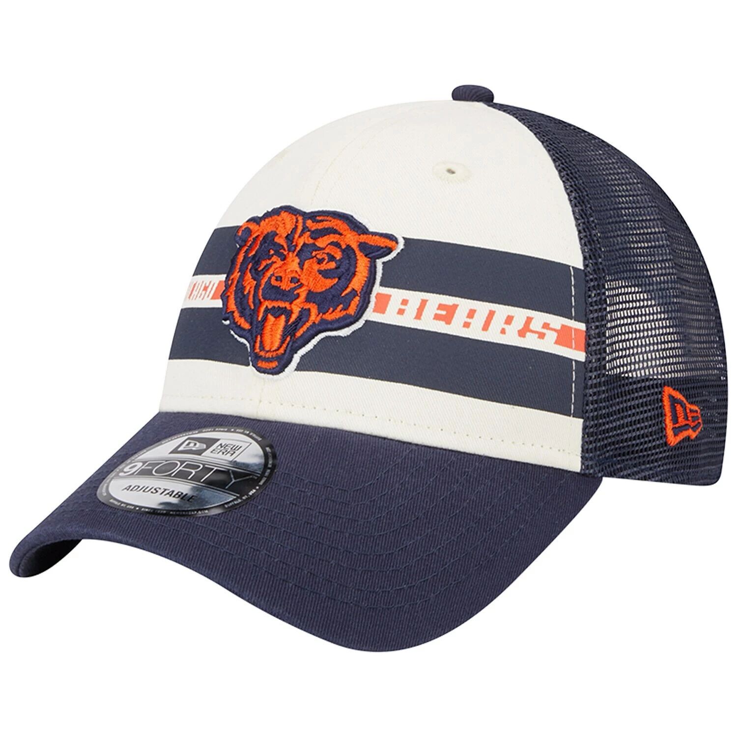 

Мужская кепка New Era кремового/темно-синего цвета с полосками Chicago Bears Team Trucker 9FORTY Snapback
