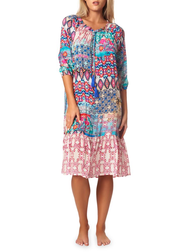 цена Платье-прикрытие с воланами и принтом La Moda Clothing, цвет Tribal Ikat