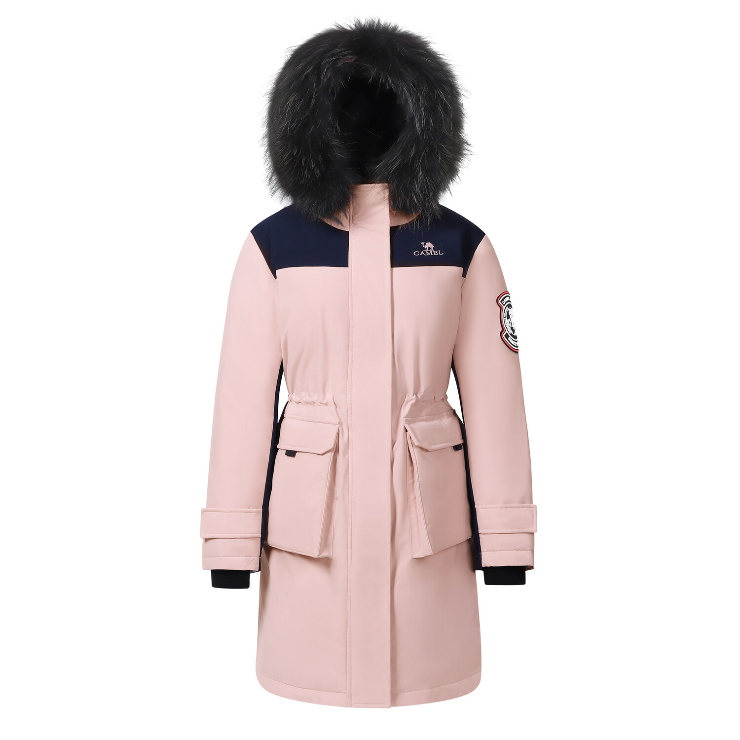 

Пуховик женский Camel, цвет Rose Gray Pink/Dark Blue