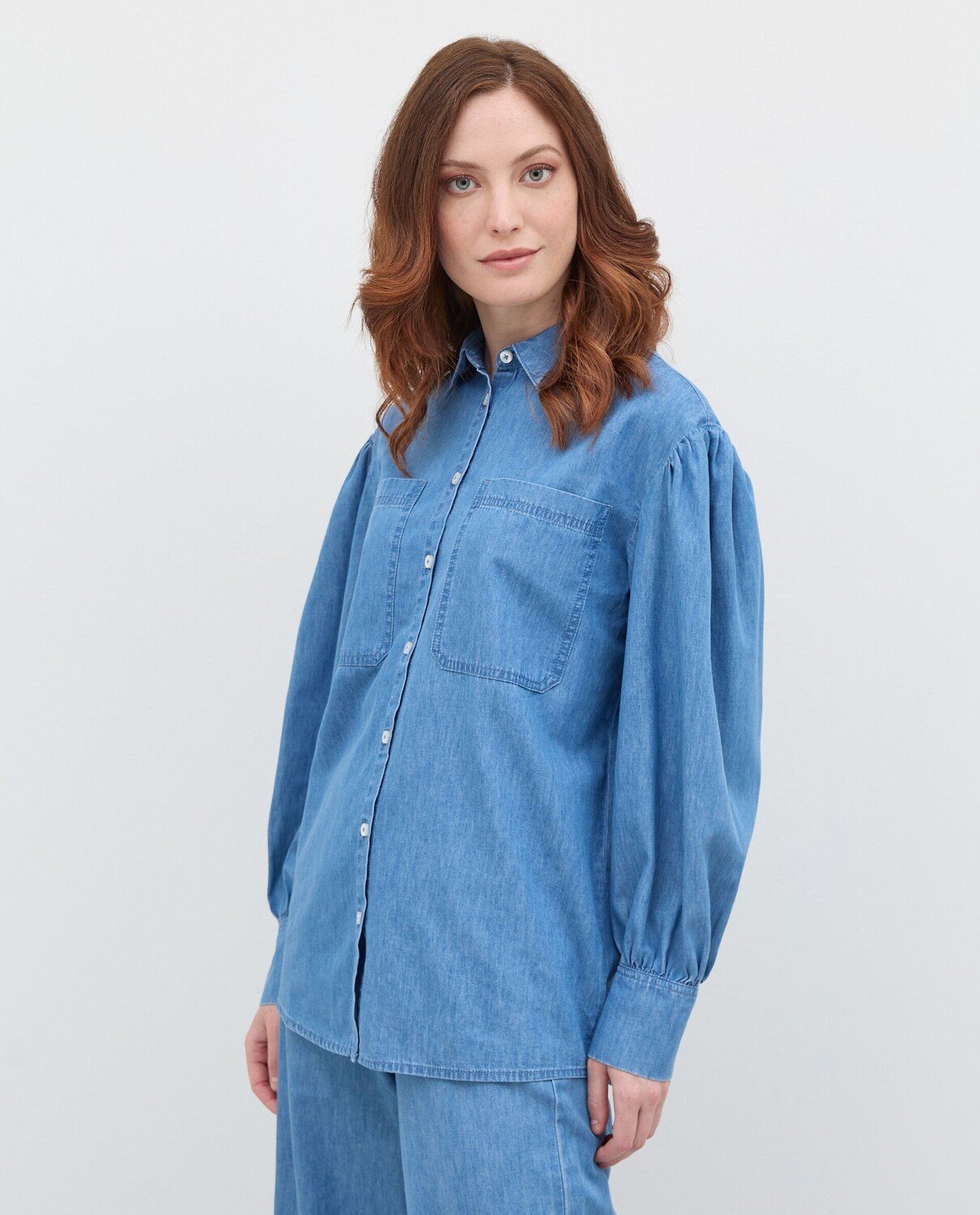 

Женская джинсовая рубашка из чистого хлопка NICE&CHIC, голубой