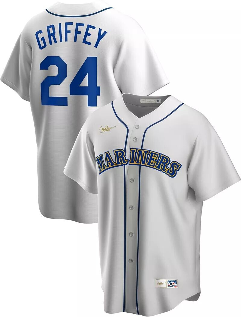 

Мужской белый пуловер с v-образным вырезом Nike Seattle Mariners Ken Griffey Jr. #24 Cooperstown
