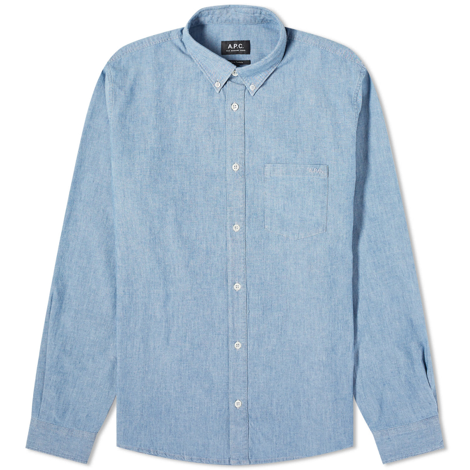 Рубашка A.P.C. Edouard Chambray Button Down Logo, индиго рубашка zara chambray синий