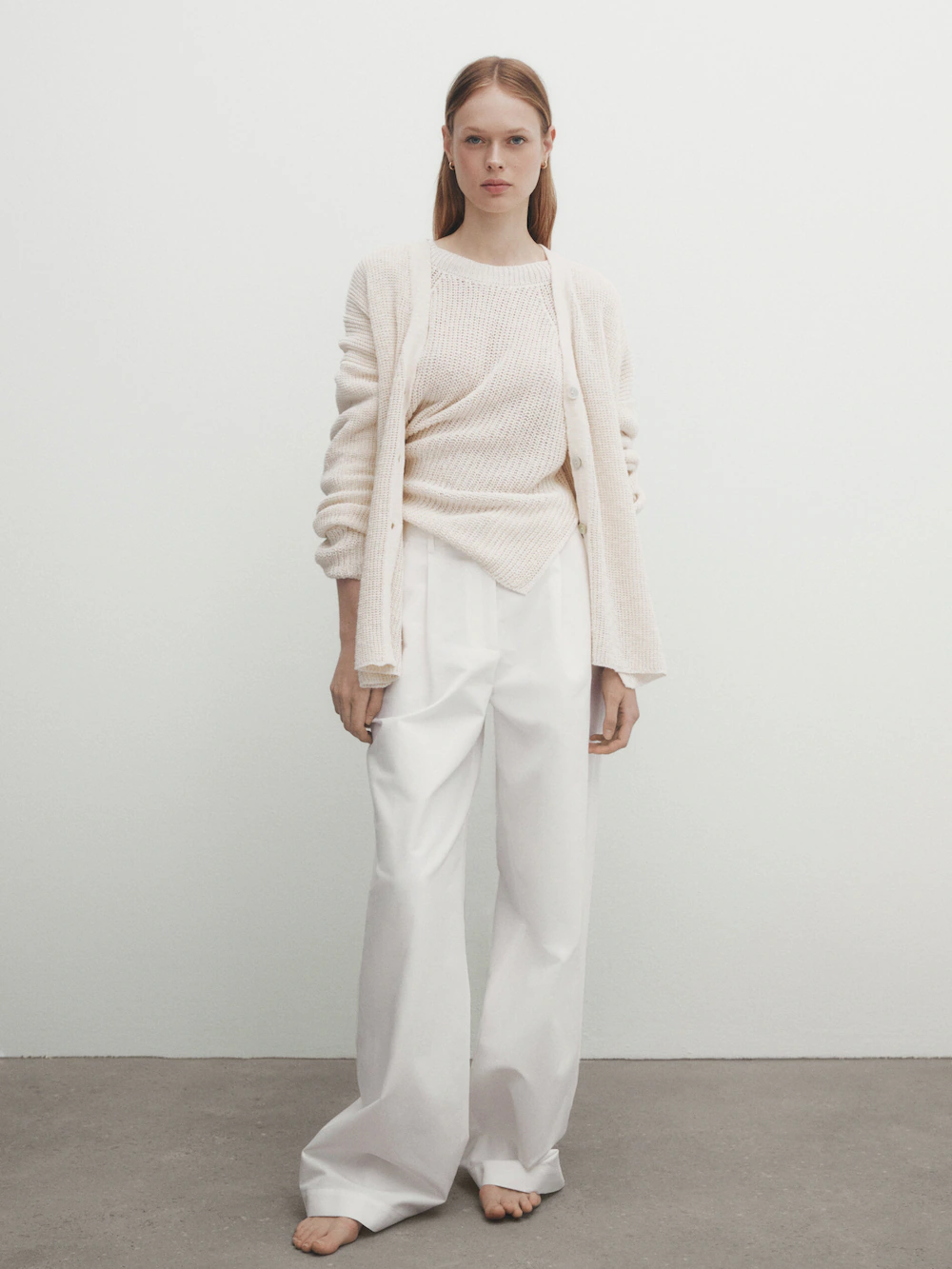 

Трикотажный кардиган с разрезами Massimo Dutti, кремовый, Бежевый