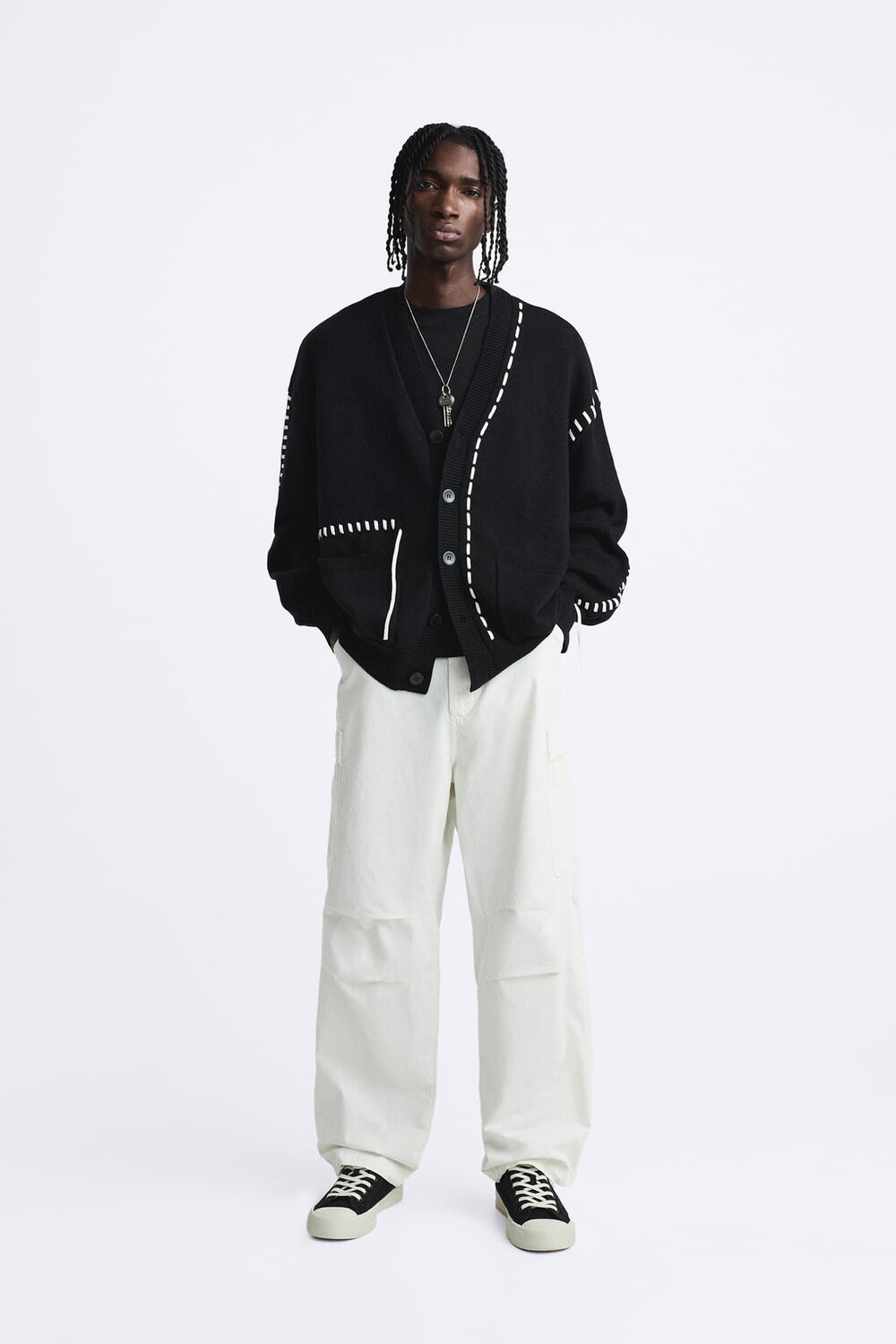 

Кардиган с отстрочкой и лентой ZARA, черный