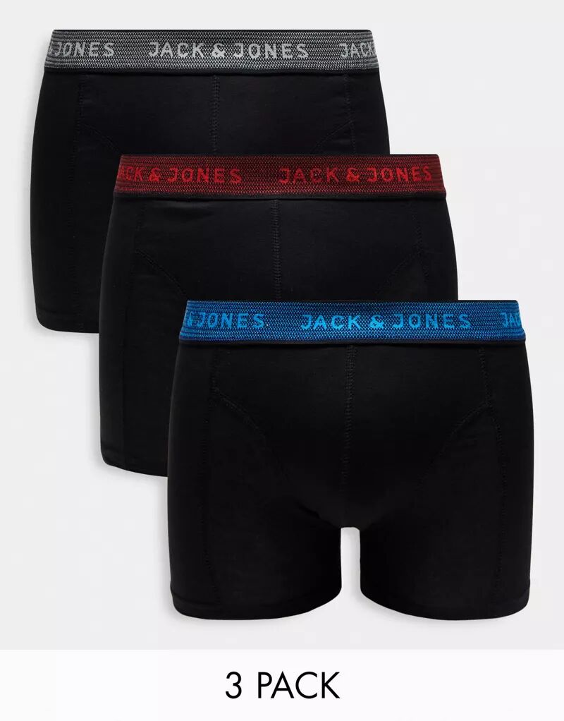Комплект из трех черных трусов Jack & Jones с ярким поясом