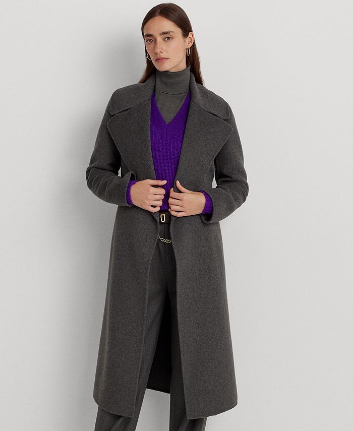 

Женское полушерстяное пальто с запахом и поясом Lauren Ralph Lauren, серый