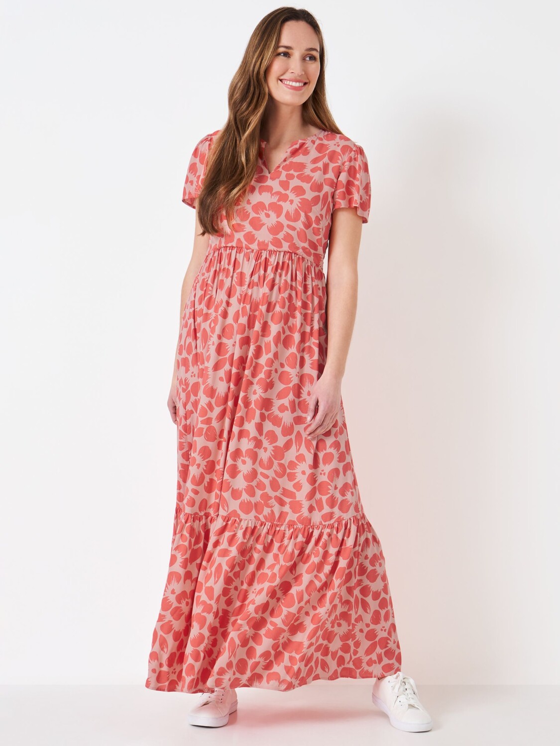 

Crew Clothing Платье макси Natalie с цветочным принтом, персиково-розовый