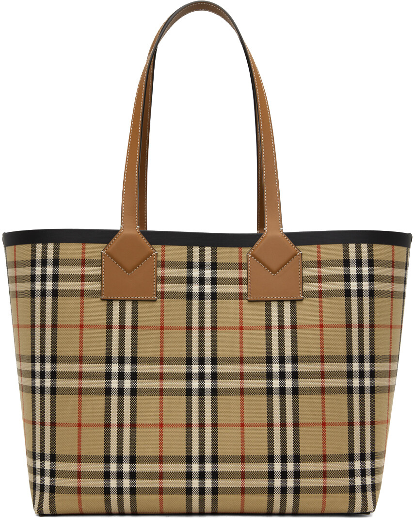 

Бежевая сумка-тоут в клетку среднего размера Burberry