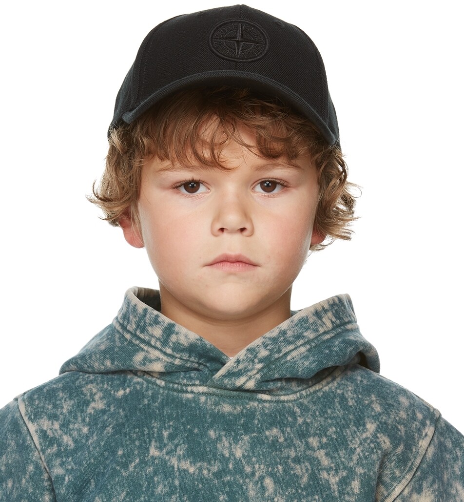 

Детская черная кепка с логотипом из твила, черная Stone Island Junior