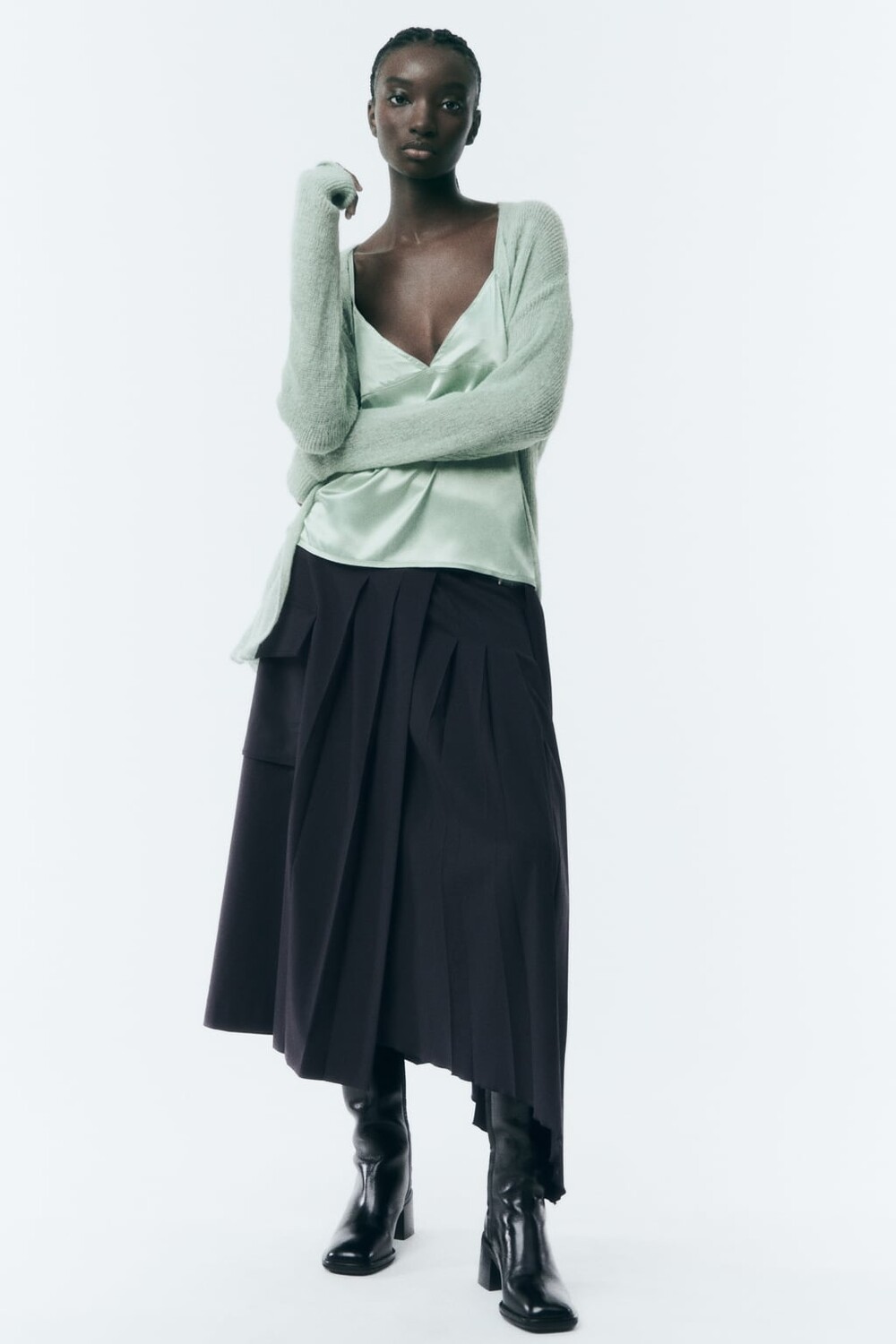 

Открытый кардиган тонкой вязки ZARA, зеленый