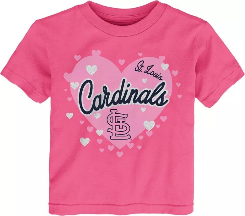 

Outerstuff Одежда команды MLB для малышей St. Louis Cardinals, темно-розовая футболка с пузырьками и сердечками