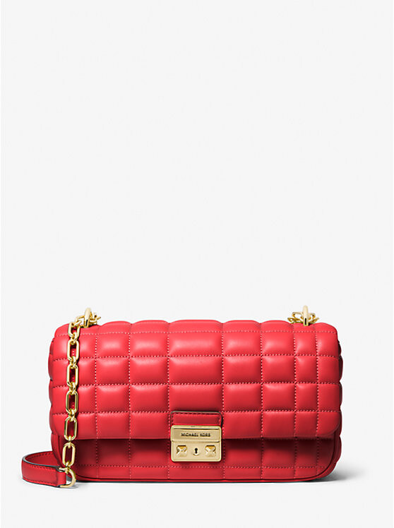 

Большая стеганая кожаная сумка через плечо Tribeca Michael Kors, красный
