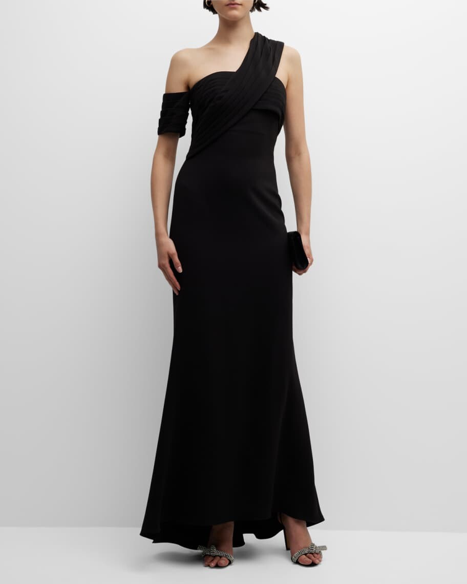

Плиссированное платье-труба на одно плечо Badgley Mischka Collection