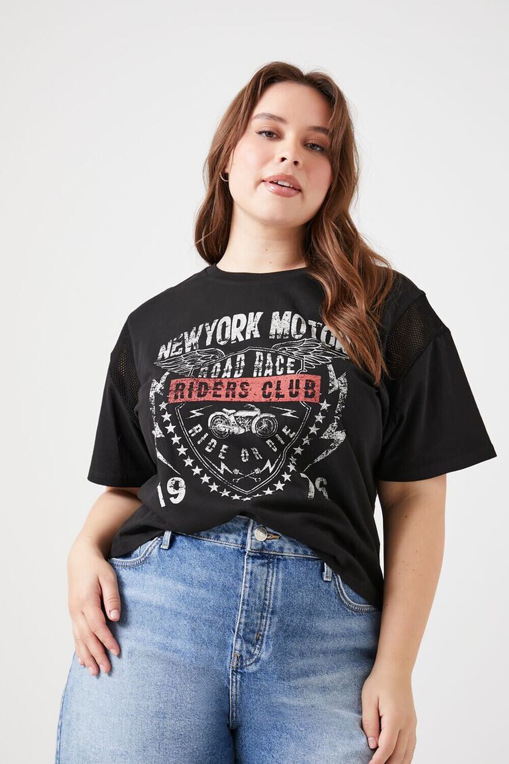 

Футболка с рисунком New York Motor Plus размера Forever 21, черный
