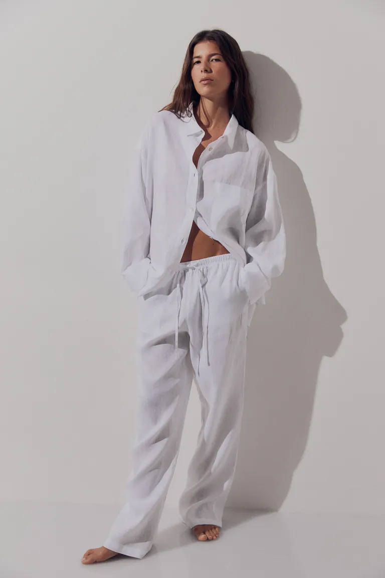 

Льняная блузка оверсайз H&M, белый