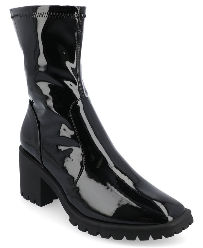Женские ботинки Icelyn Tru Comfort из гибкой лакированной искусственной кожи с квадратным носком из пеноматериала Journee Collection, черный