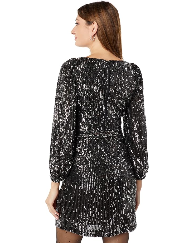 Платье Donna Morgan Square Neck Sequin Dress, черный/серебряный
