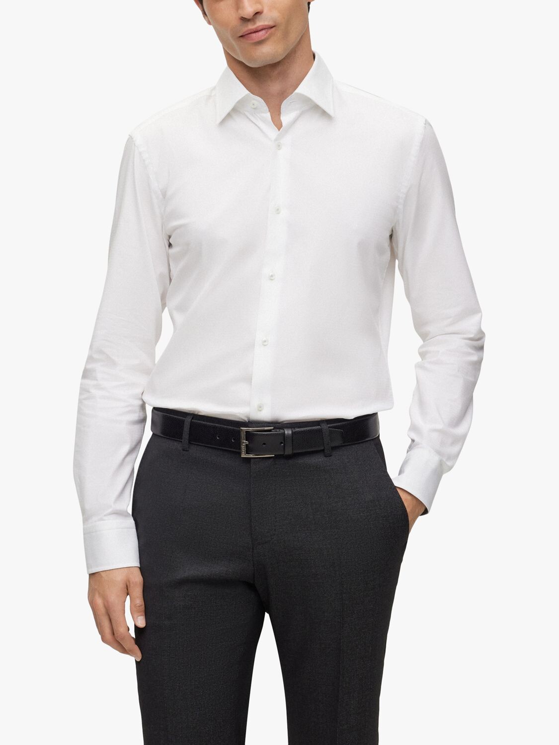 

Хлопковая рубашка узкого кроя с длинными рукавами BOSS H-Hank HUGO BOSS, белый