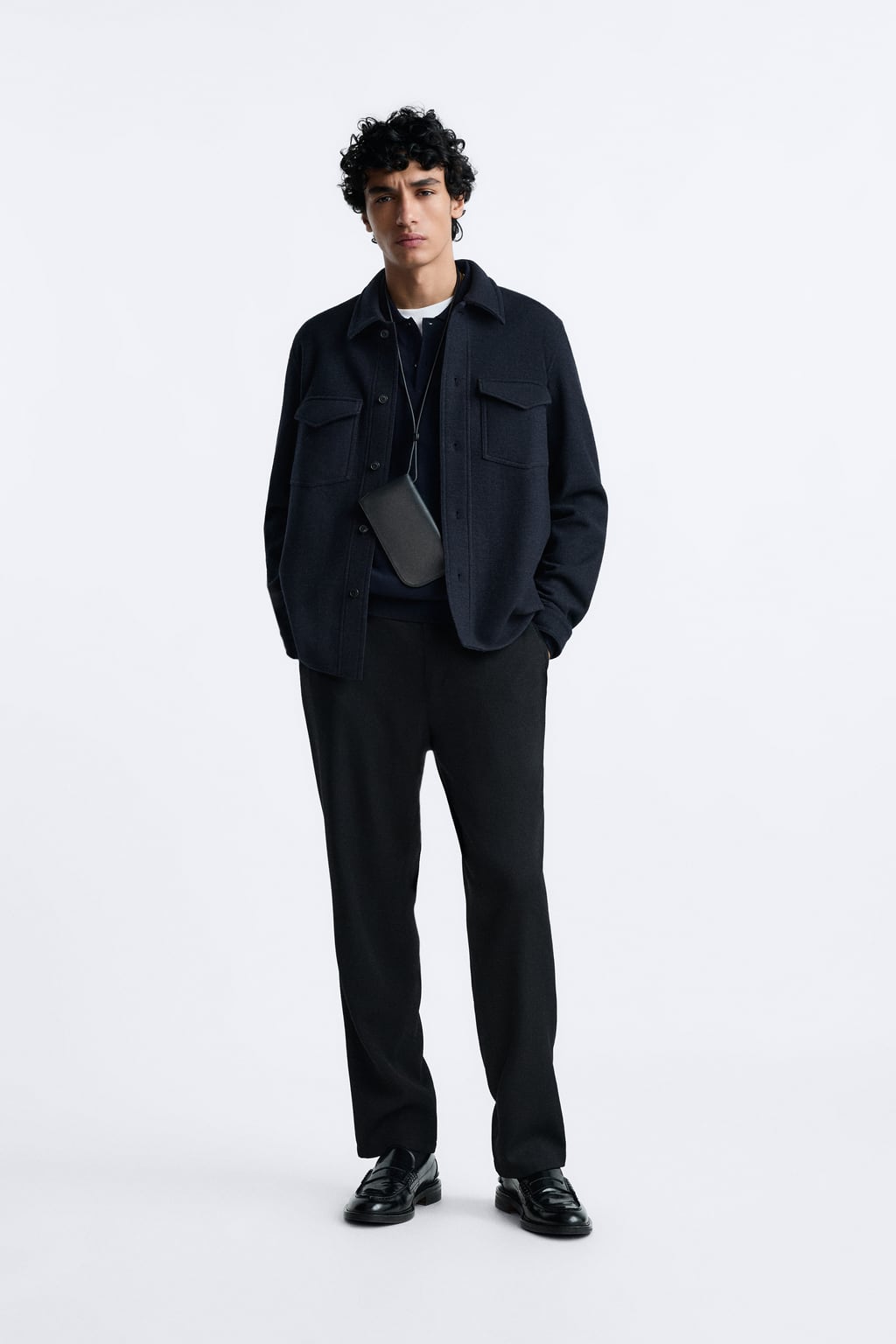 

Рубашка из хлопковой шерсти ZARA, синий