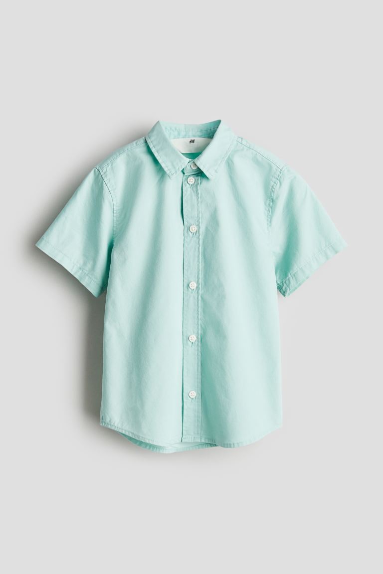 Рубашка с коротким рукавом из хлопка H&M, бирюзовый рубашка с коротким рукавом из хлопка h