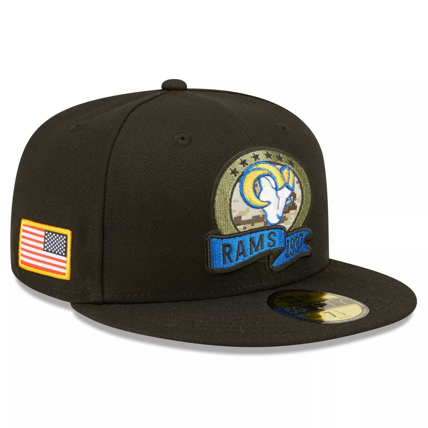 

Мужская облегающая шляпа New Era Black Los Angeles Rams 2022 Salute To Service 59FIFTY