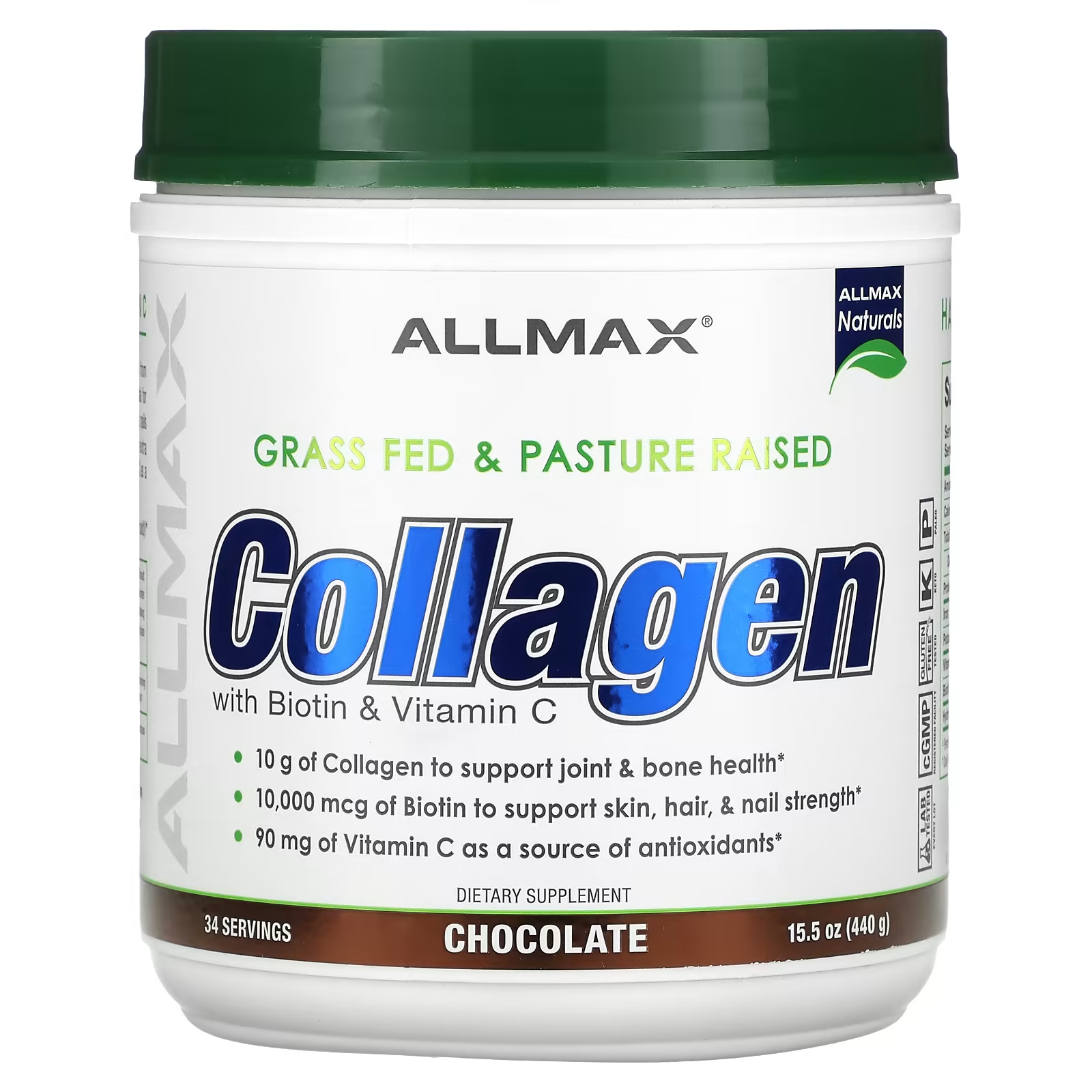 ALLMAX Коллаген с биотином и витамином С, шоколад, 15,5 унций (440 г) коллаген live conscious с биотином и витамином c 427 г