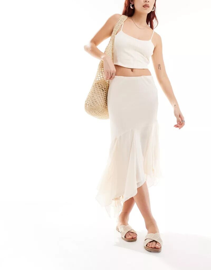 

Белая шифоновая юбка макси Miss Selfridge с годе и платком по краю