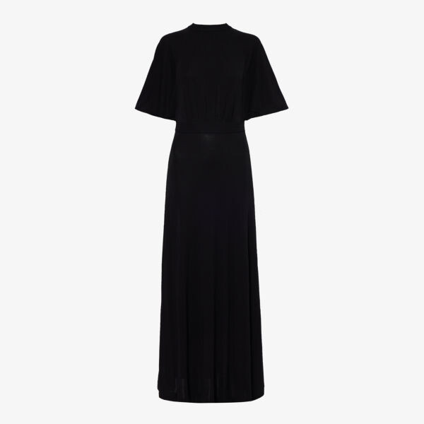 

Платье макси из тканого материала с присборенной горловиной и расклешенным краем Toteme, черный