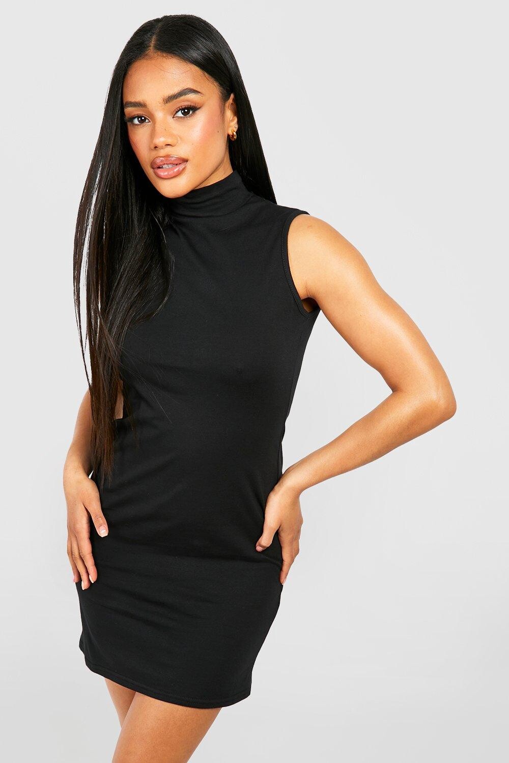 

Платье-футболка из хлопкового высокого ворота Boohoo, черный