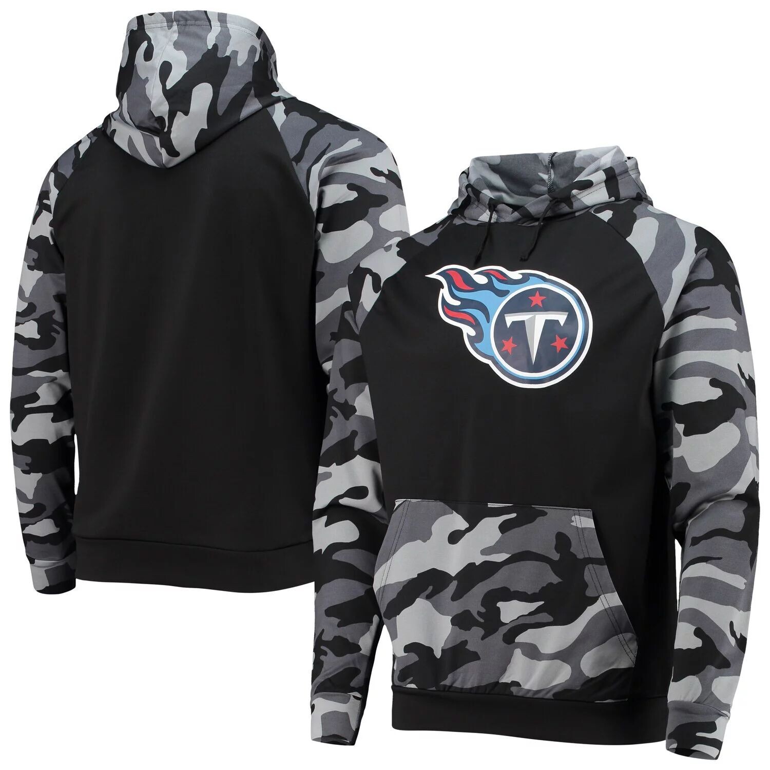 

Мужской черный пуловер с капюшоном FOCO Tennessee Titans Camo реглан