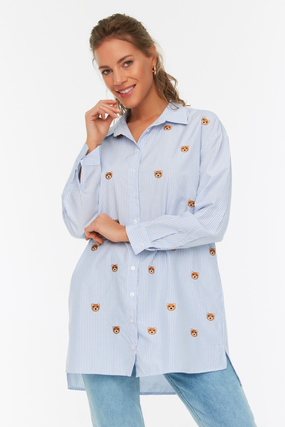 

Рубашка - Синяя - Свободный крой Trendyol Modest, синий