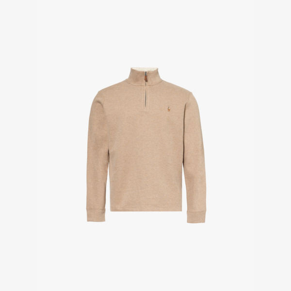 

Хлопковый трикотажный джемпер стандартного кроя с застежкой-молнией на четверть метра Polo Ralph Lauren, коричневый