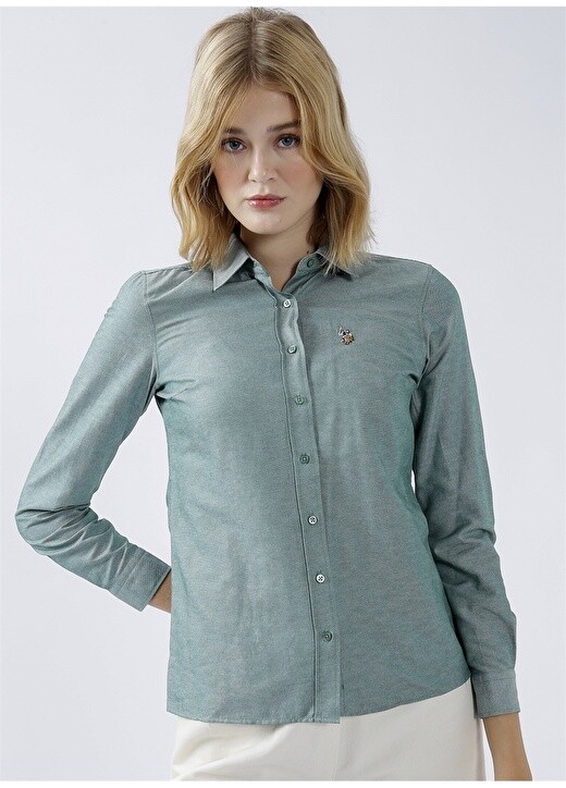 

Однотонная зеленая женская рубашка с воротником U.S. Polo Assn.