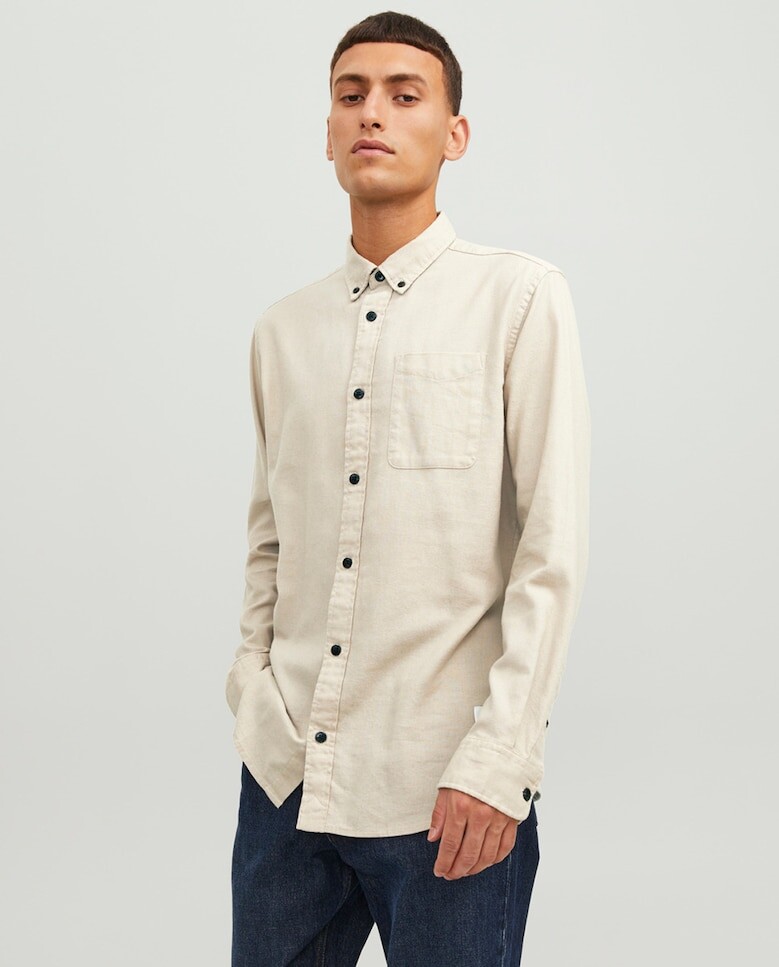 

Мужская однотонная рубашка Jack & Jones, бежевый