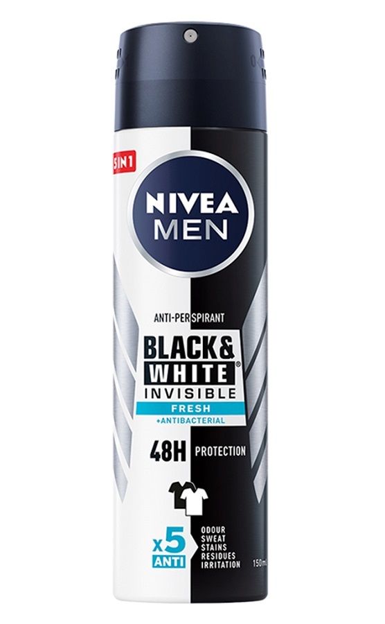 Nivea Men Black&White Invisible Fresh антиперспирант для мужчин, 150 ml антиперспирант стик nivea black and white invisible clear 50 мл