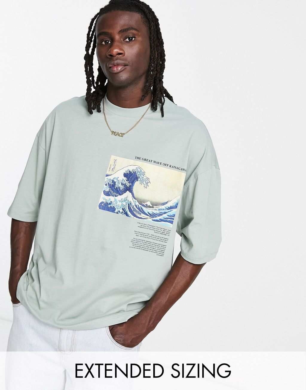 

Зеленая футболка оверсайз с принтом Great Wave of Kanagawa ASOS DESIGN, Зеленый