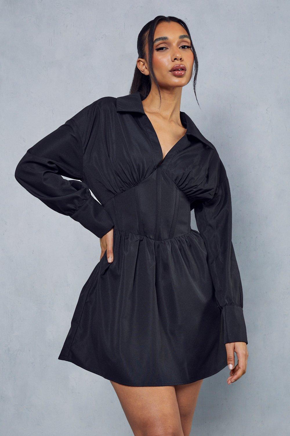 Платье-рубашка с глубоким вырезом и корсетной вставкой MISSPAP, черный