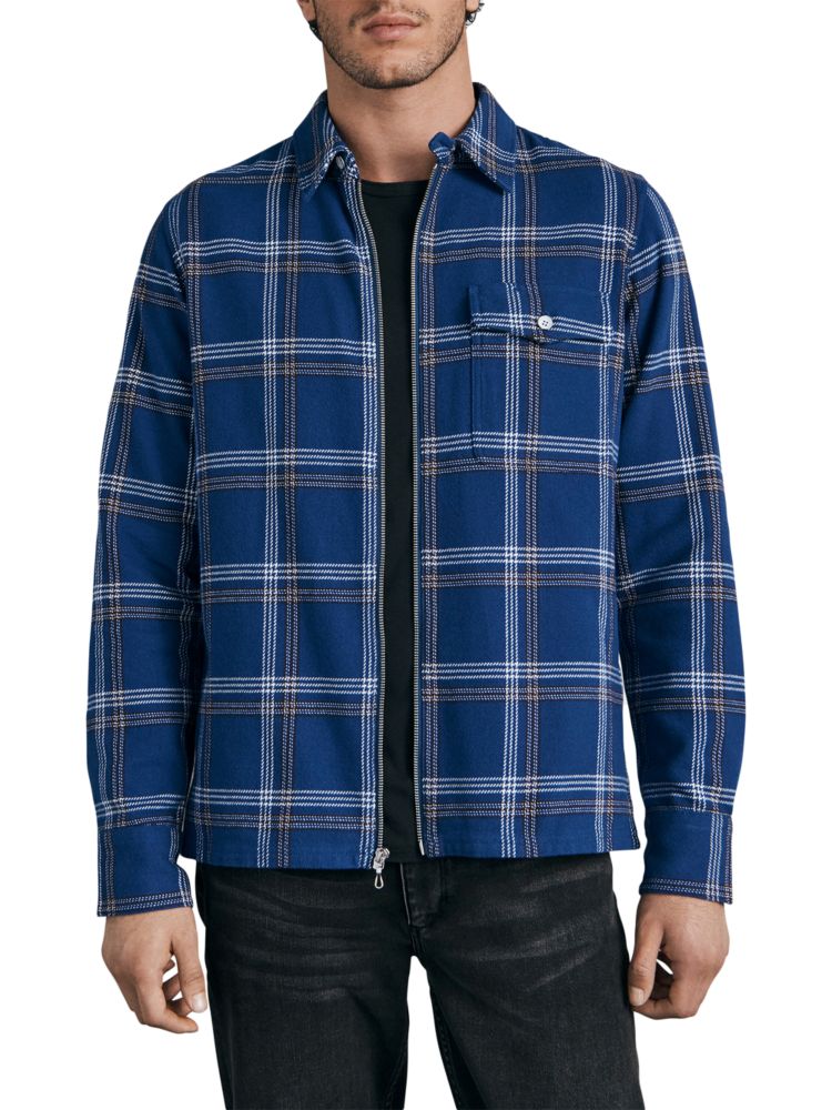 

Рубашка в клетку на молнии Dalton Rag & Bone, цвет Blue Plaid