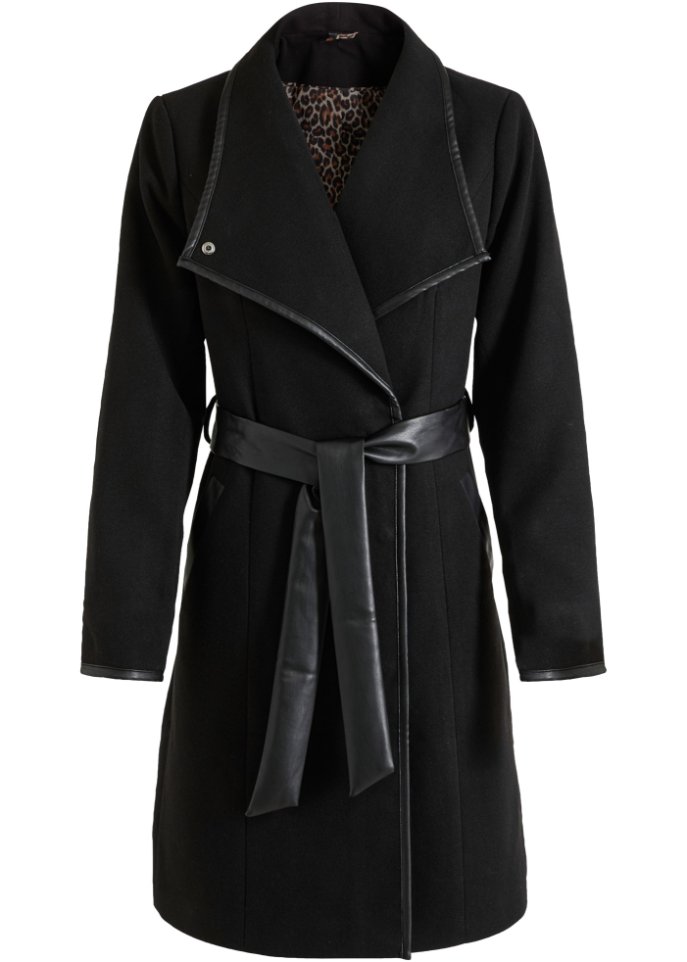 Пальто с деталями из искусственной кожи Bodyflirt, черный