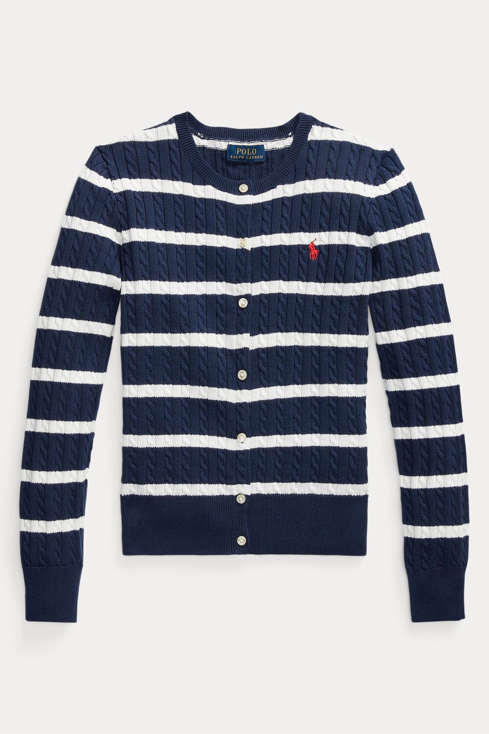 

Кардиган из хлопкового хлопка в синюю полоску для девочки Polo Ralph Lauren, синий
